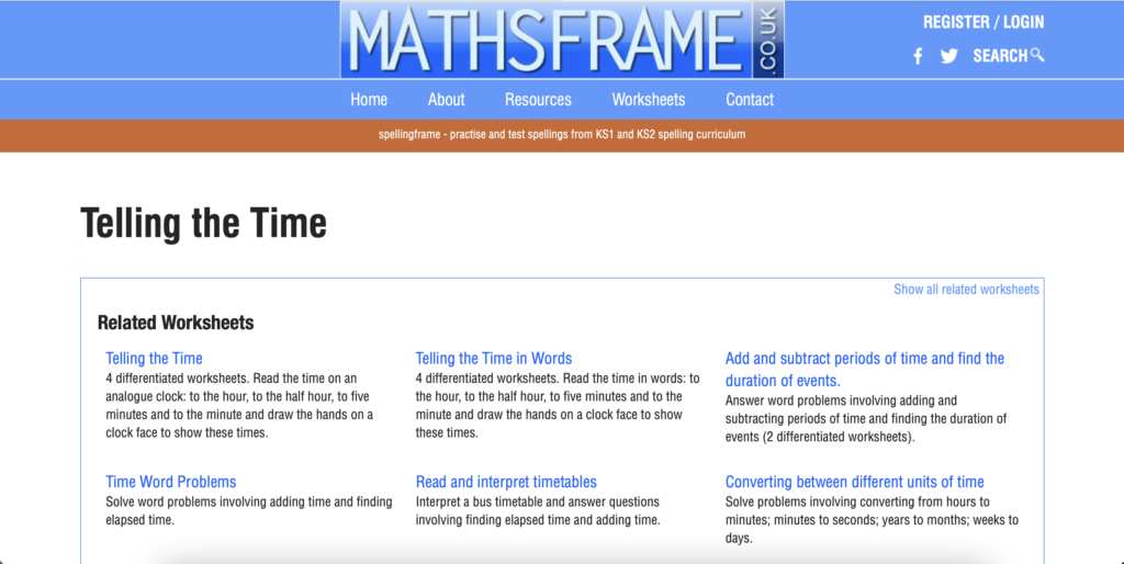 Telling Time Game on Mathsframe.co.uk