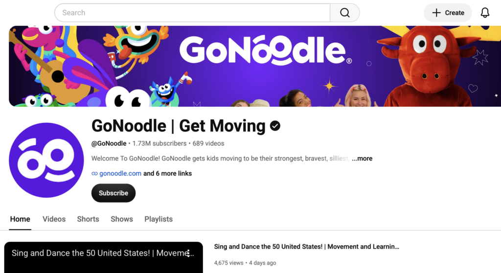 GoNoodle on Youtube or YouTubeKids
